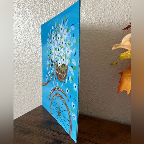 Hand- drawn canvas panel with a bicycle inspired. - Picture 2 of 3